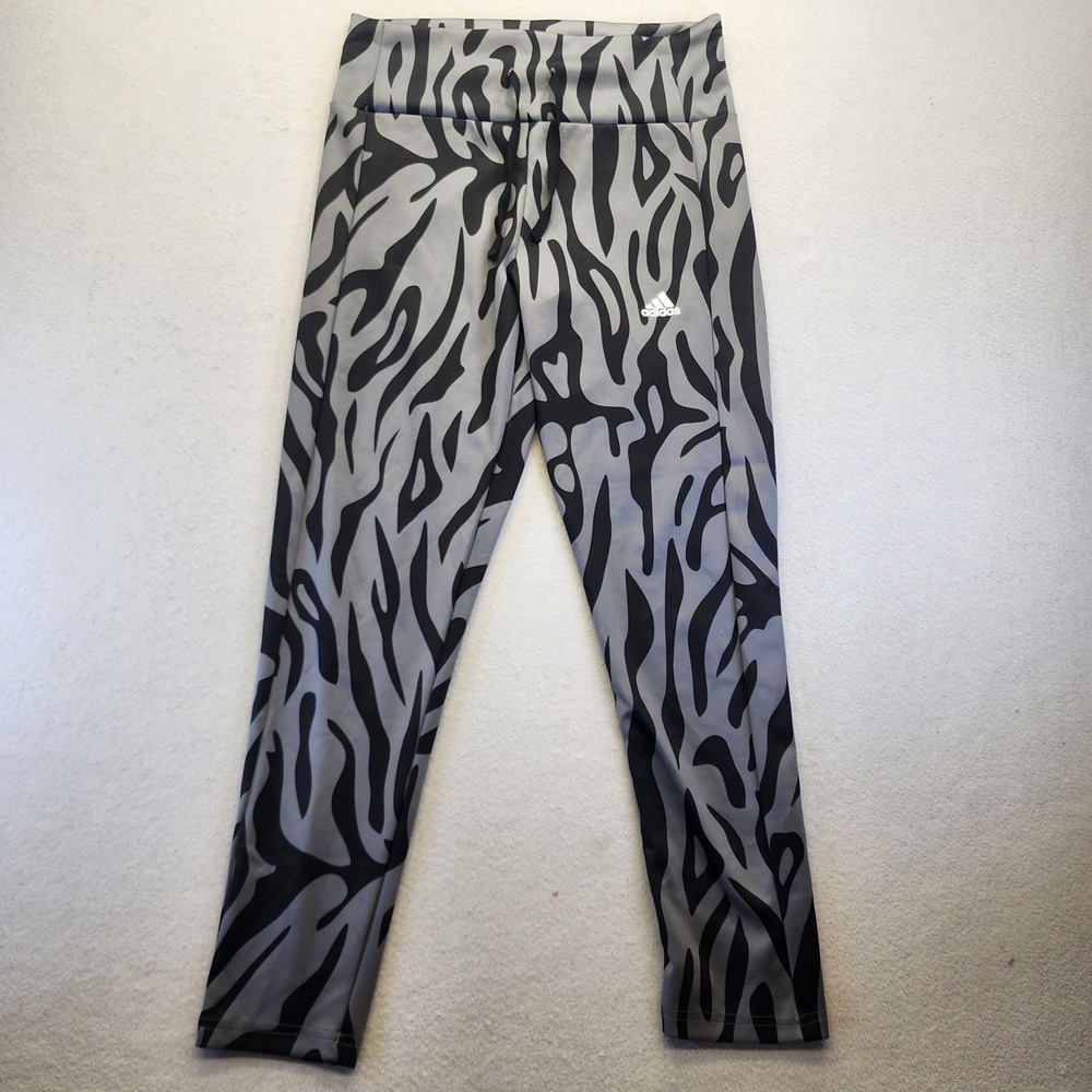 Adidas Zebra Print Leggings Grey Black Aeroready High Waisted Gym Tights Women M